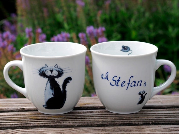 Cups, Etsy Three Black From and Sweden Painted Name Funny Mostly 400ml Porcelain Tomcats 260 Cups on on White, Cats Different and to -