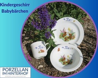 Süße Babybärchen im Wald, Porzellansets Kindergeschirr mit Namen personalisiert  schönes Geschenk für Geburtstag, Weihnachten, Taufe