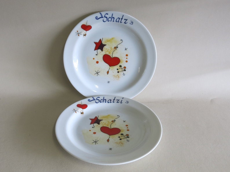 Porzellan Teller mit verschiedenen bunten Herzen für Frühstück, Mittagessen, Suppe. Mit Namen oder ohne Namen, Tolle Geschenkidee für Kinder Bild 9