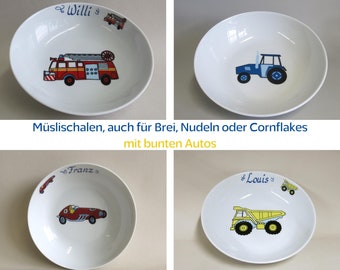 Porzellan Schale für alles von Müsli bis Pasta mit Auto Motiven, Traktoren, Feuerwehr, Vespa u.a. mit oder ohne Namen, Geschenkidee Männer