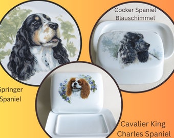 Porcelain butter dish with beautiful dog motifs, customizable