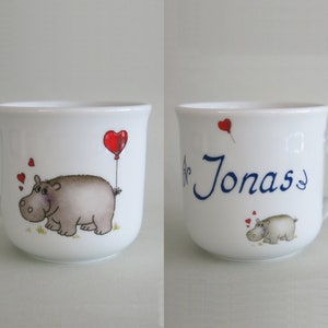 Children's tableware made of porcelain. Cute hippopotamus with heart and name. Sweet personalized gift for baptism, Easter, Christmas, school enrolment image 6