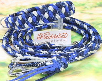 very soft dog complete set, paracord collar and leash blue