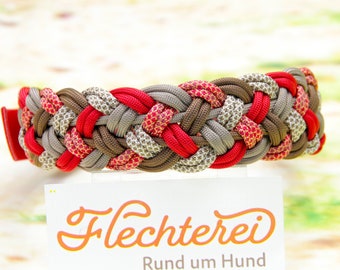 handgefertigtes Hundehalsband aus Paracord - sehr weiche Flechtung - in Rot- und Brauntönen, personalisierbar