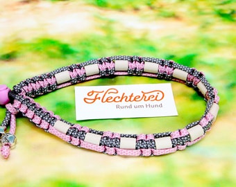 handgefertigtes Zeckenschutz-Halsband EM Keramik lavender pink-silver grey/ white diamonds, personalisierbar