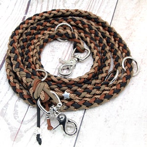 Handmade dog leash made of Paracord 550 in brown-beige tones, dog bag dispenser at the end of the leash, customizable image 1