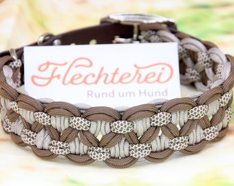 Handmade dog collar made of paracord in brown-beige tones, very soft braiding, lightweight, customizable