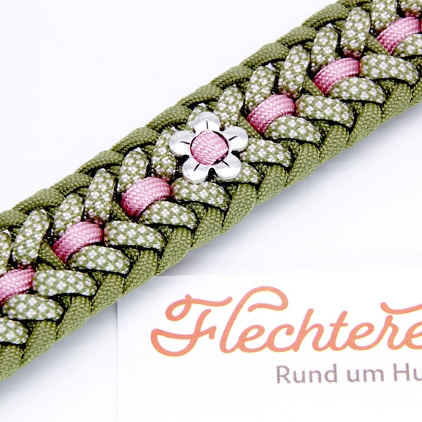 Handmade dog collar for small dogs made of paracord type 3 in green-pink, personalization possible