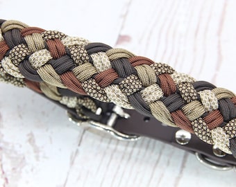 handmade dog collar made of paracord - very soft braiding - brown - beige tones, customizable