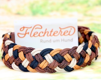 Handgefertigtes Hundehalsband aus Paracord in Braun-Orange, sehr weiche Flechtung, leicht, personalisierbar