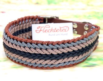 handmade wide dog collar for large dogs made of paracord in black-brown, customizable