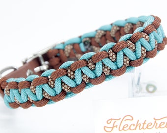 Handmade dog collar made of paracord turquoise - brown, especially suitable for small dogs, personalisable
