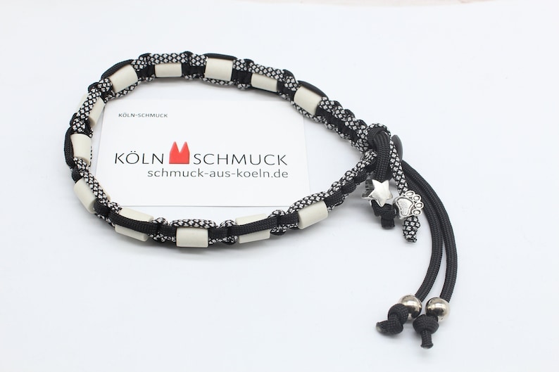 Handgefertigtes Zeckenschutz-Halsband schwarz / silbergrau EM Keramik für den Hund , ohne Chemie, personalisierbar Bild 4