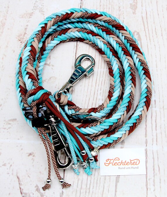 Extra dicke Hundeleine fr groe Hunde in frhlingshaften Farben trkis  beige braun mit Kotbeutelspender, personalisierbar - Etsy.de