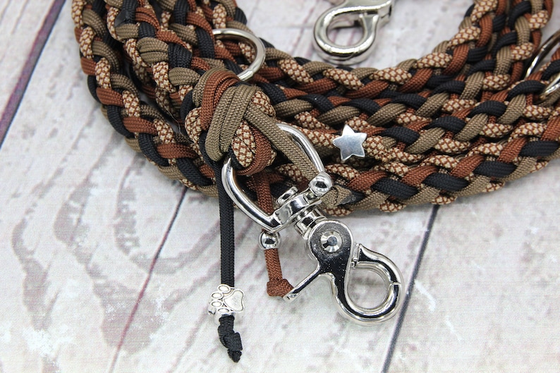 Handmade dog leash made of Paracord 550 in brown-beige tones, dog bag dispenser at the end of the leash, customizable image 3