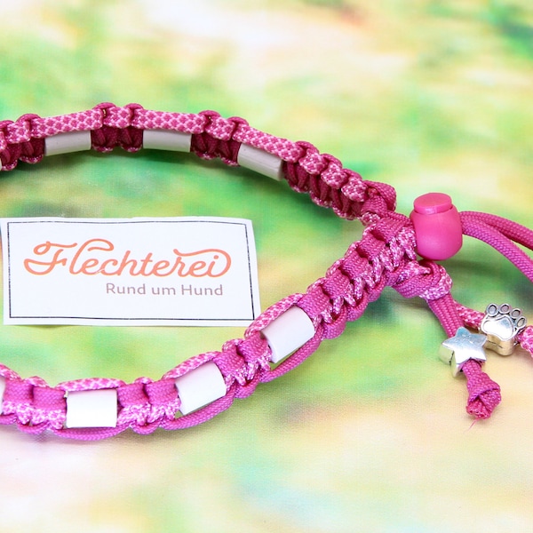 handgefertigtes Zeckenschutz-Halsband EM Keramik fuchsia - pink, personalisierbar