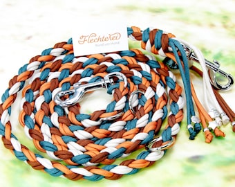 Handmade dog leash brown-orange-cream-teal made of paracord - customizable! With integrated poop bag holder!