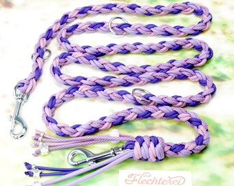 Handmade dog leash in purple tones made of paracord - customizable! With integrated poop bag holder! Adjustable to the dog's weight!