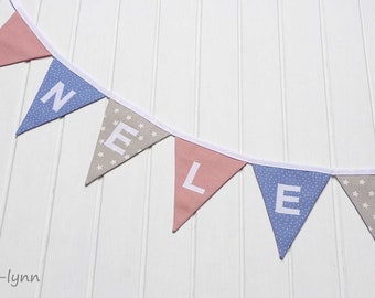 Pennant chain - antique pink-denim blue-beige with/without name / children's room decoration