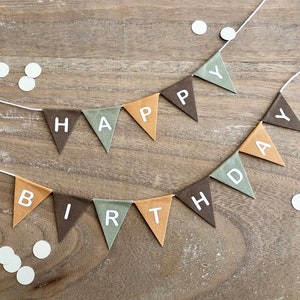 Mini-Wimpelgirlande Happy Birthday - khaki-grün-curry/ Geburtstagsdeko für den Kuchen oder Torte