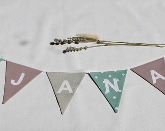 Pennant chain - green-dust lavender-sand personalized with name / children's room decoration