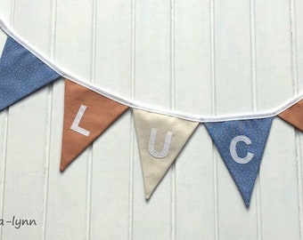 Pennant chain - blue-light terracotta-cream personalized with name / children's room decoration