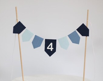 Cake garland with birthday number in blue / mini pennant garland / cake topper / cake garland cake garland