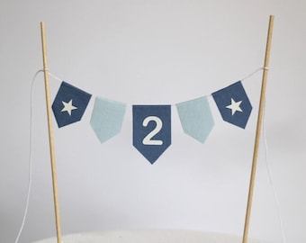 Cake garland with birthday number in blue-light blue / mini pennant garland / cake topper / cake garland cake garland