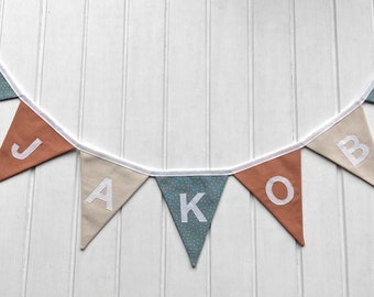 Pennant chain - green-light terracotta-cream personalized with name / children's room decoration