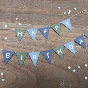Mini-Wimpelgirlande Happy Birthday - grün–blau / Geburtstagsdeko für den Kuchen oder Torte