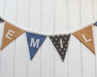 Pennant chain - taupe-warm curry-blue personalized with name / children's room decoration