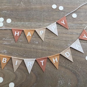Mini-Wimpelgirlande Happy Birthday - terracotta-curry-beige / Geburtstagsdeko für den Kuchen oder Torte