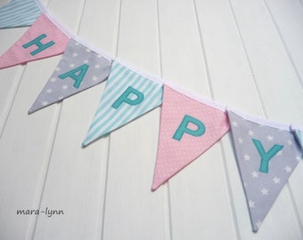 Happy Birthday garland - turquoise-pink-gray / birthday garland, pennant chain, birthday decoration