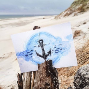 Postkarte "Aquarell Fische-Anker"