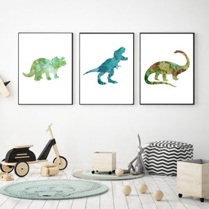 Bilderset Dinosaurier Dinos Saurier Poster Kinderposter Dinoposter kinderzimmer Dekoration Aquarell