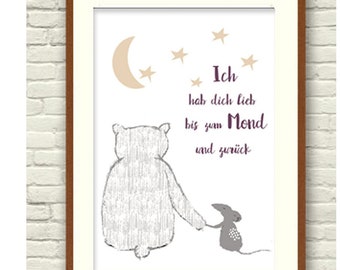 Children's poster children's room decoration print I love you to the moon and back poster children's poster picture children's room