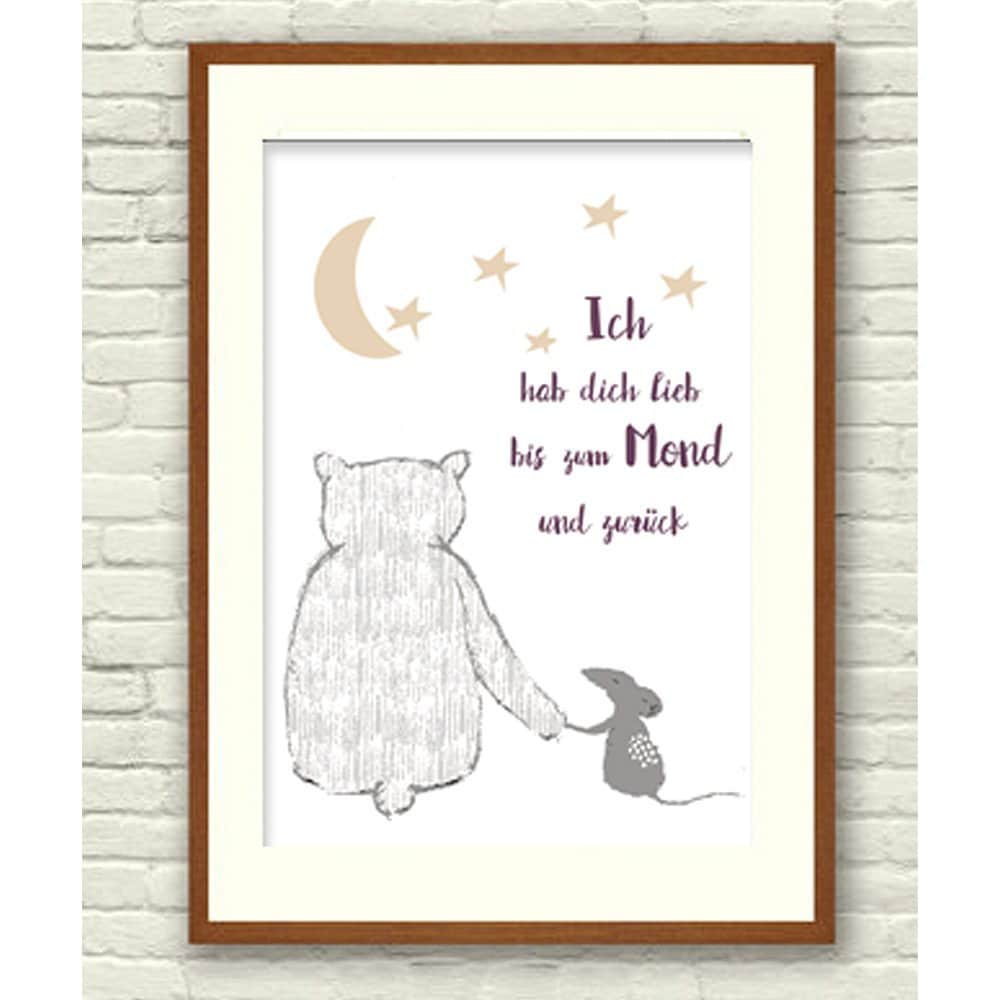 Kinderposter Kinderzimmerdeko Print Ich hab dich lieb bis zum Mond und