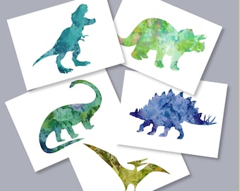 Postkarten-Set  5er Set Dinosaurier Einladungskarte Wandkunst Kinderzimmerdeko