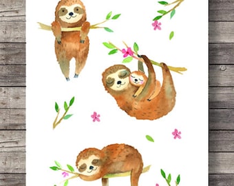 Poster Sloth Animal Babies Children's Room Pictures Various Formats