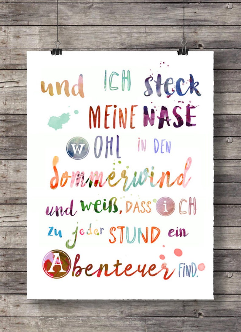 Kinderzimmerdeko Kinderposter Sprüche Sommerwind Poster bunte Collage Wanddeko Wandkunst Kinderposter Kinderzimmer Bild 2