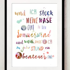 Kinderzimmerdeko Kinderposter Sprüche Sommerwind Poster bunte Collage Wanddeko Wandkunst  Kinderposter Kinderzimmer