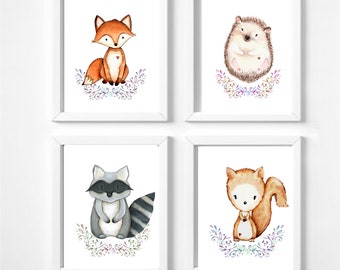 Pictures forest animals fox raccoon squirrel hedgehog poster children's poster gift birth baptism birthday