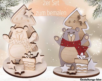 Craft set children Christmas winter wooden bear DIY set of 2