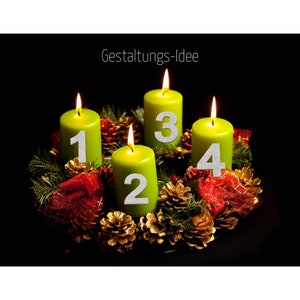 Numbers Advent wreath wood set of 4 silver or gold glitter 5.3 cm high self-adhesive