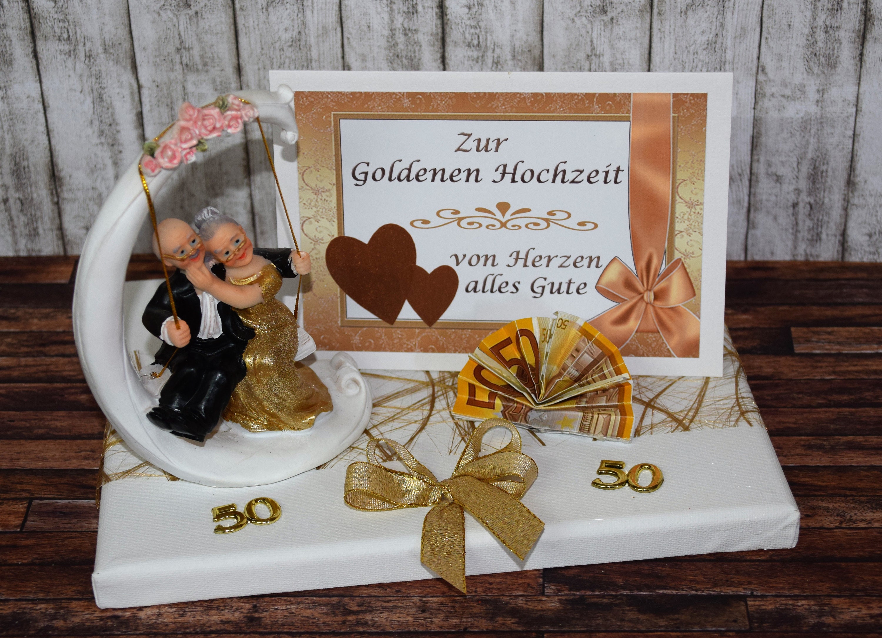 Geldgeschenk zur goldenen Hochzeit Goldpaar auf Schaukel Etsy