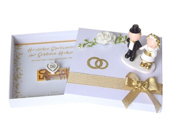 Geschenk goldene Hochzeit Geschenkbox mit Goldpaar für Geld