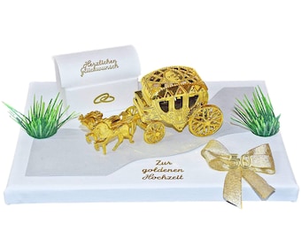 Money gift for golden wedding anniversary with carriage