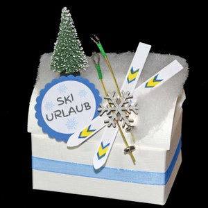 Geschenk Box Ski Urlaub für Geld oder Gutschein / optional mit Wunschtext