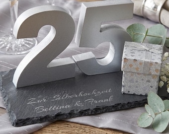 Personalized silver wedding anniversary gift with engraving and the number 25, money gift