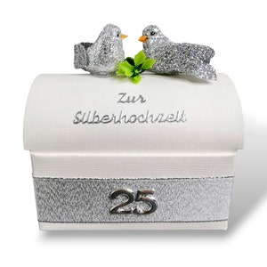 Geschenk zur silbernen Hochzeit - Geschenkbox mit Tauben zur Silberhochzeit